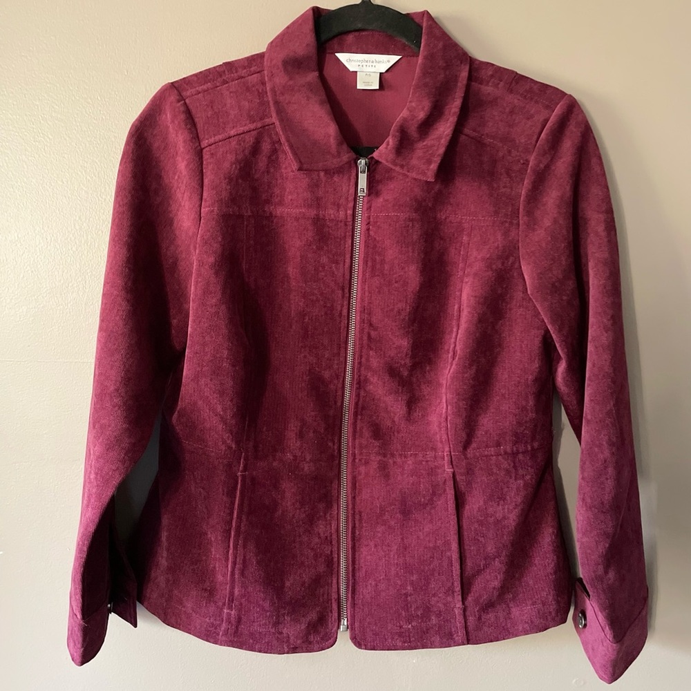 Christopher & Banks Woman's Petite Small Burgundy Zippered Shirt Jacket NWT